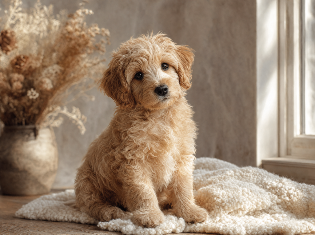 A Mini Island Doodles mini Goldendoodle puppy at home