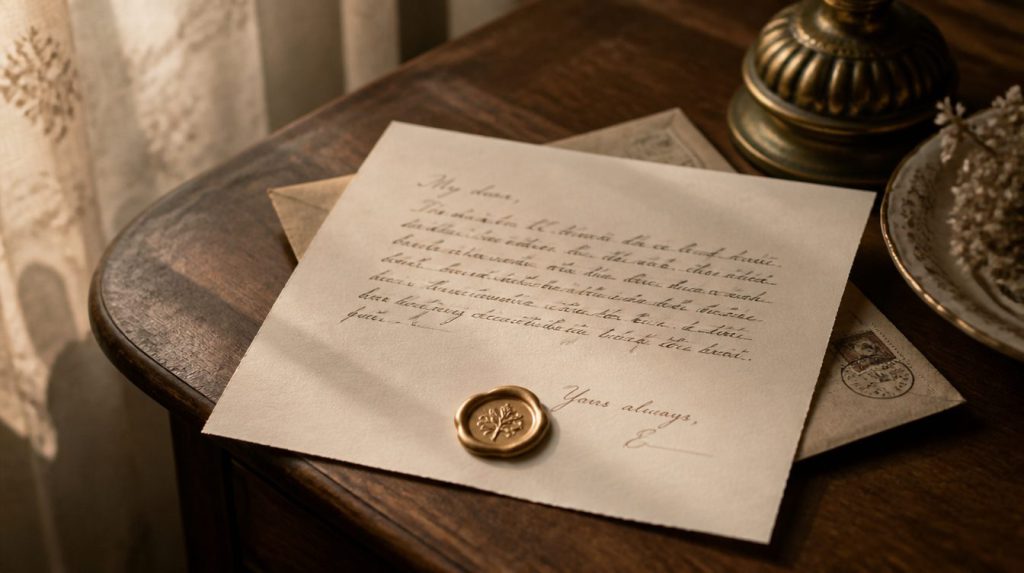 Hand-written letter on a wooden table